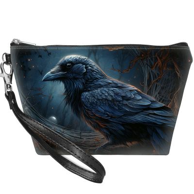SROJDHFJB Small Makeup Bag with Wrist Strap, Crows Cosmetic Bags Toiletry Organizer Bag Waterproof Makeup Pouch with Zipper Travel Accessories Stocking Stuffers Gift for Women