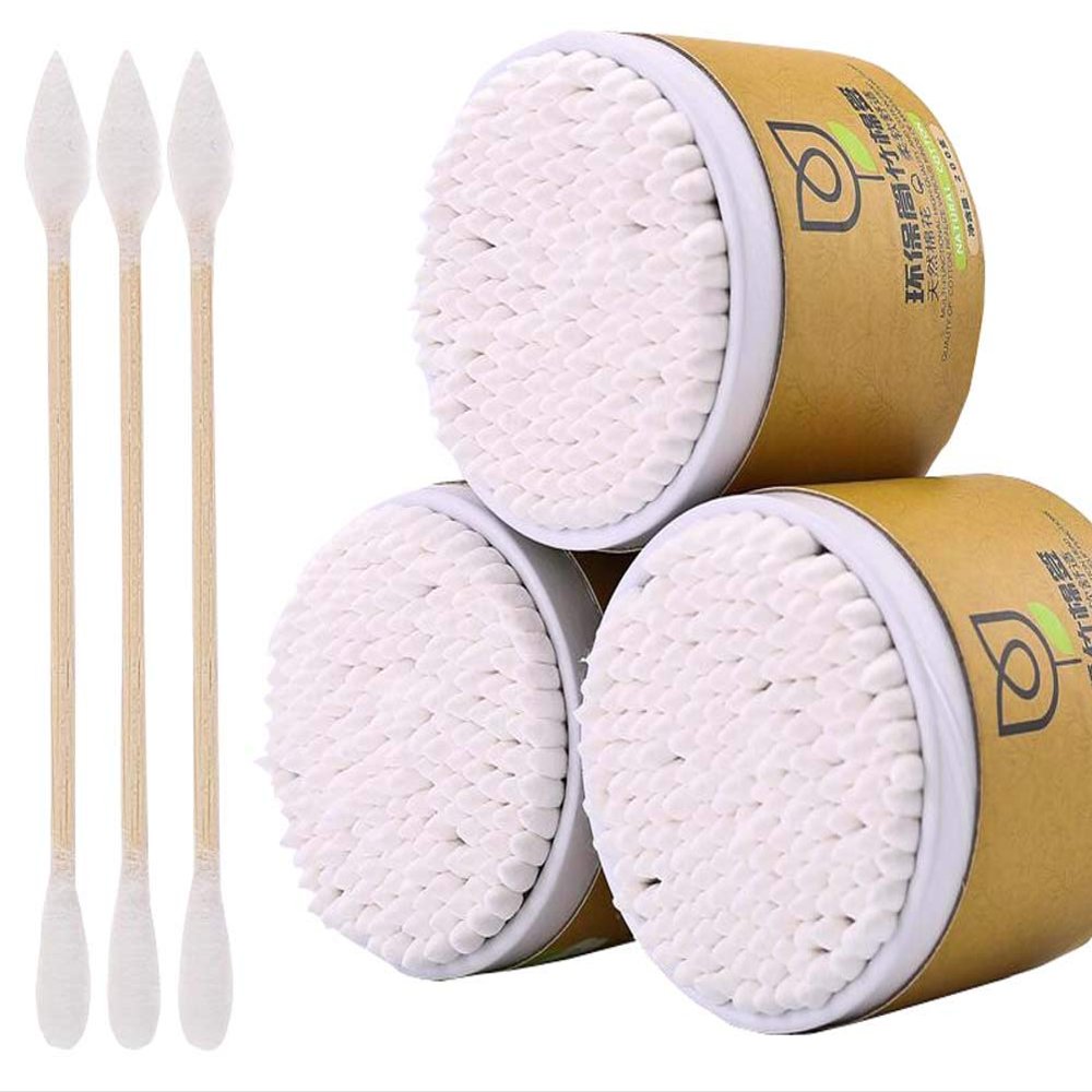 600 Counts Cotton Swabs Natural Double Tipped Organic Cotton Buds Cruelty-Free Ear Swabs D04