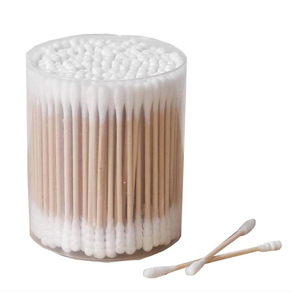 200 Counts Cotton Swabs Natural Double Tipped Organic Cotton Buds Cruelty-Free Ear Swabs E02