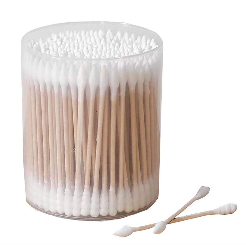 200 Counts Cotton Swabs Natural Double Tipped Organic Cotton Buds Cruelty-Free Ear Swabs E01