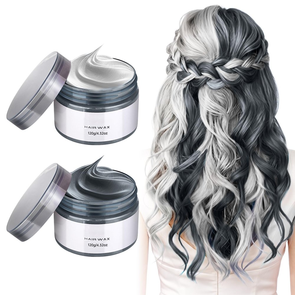 Black & White Hair Wax Temporary Dye, Washable Styling Mud for Cosplay