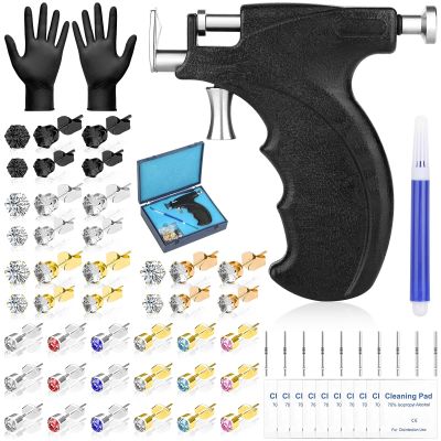 Professional Ear Piercing Gun Tool Set, Reusable Ear Piercing Machine with Colorful Crystal Earrings Set for At Home Salon Earlobe Cartilage Helix Tragus Piercing Tool Kit