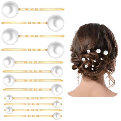 12 Pcs Pearl Bobby Pins for Hair Gold Pearl Hair Pins Wedding Pearl Hair Pins Pearl Hair Accessories for Brides Bridesmaid Women Girls Decorative Hair Pins(3 Sizes)