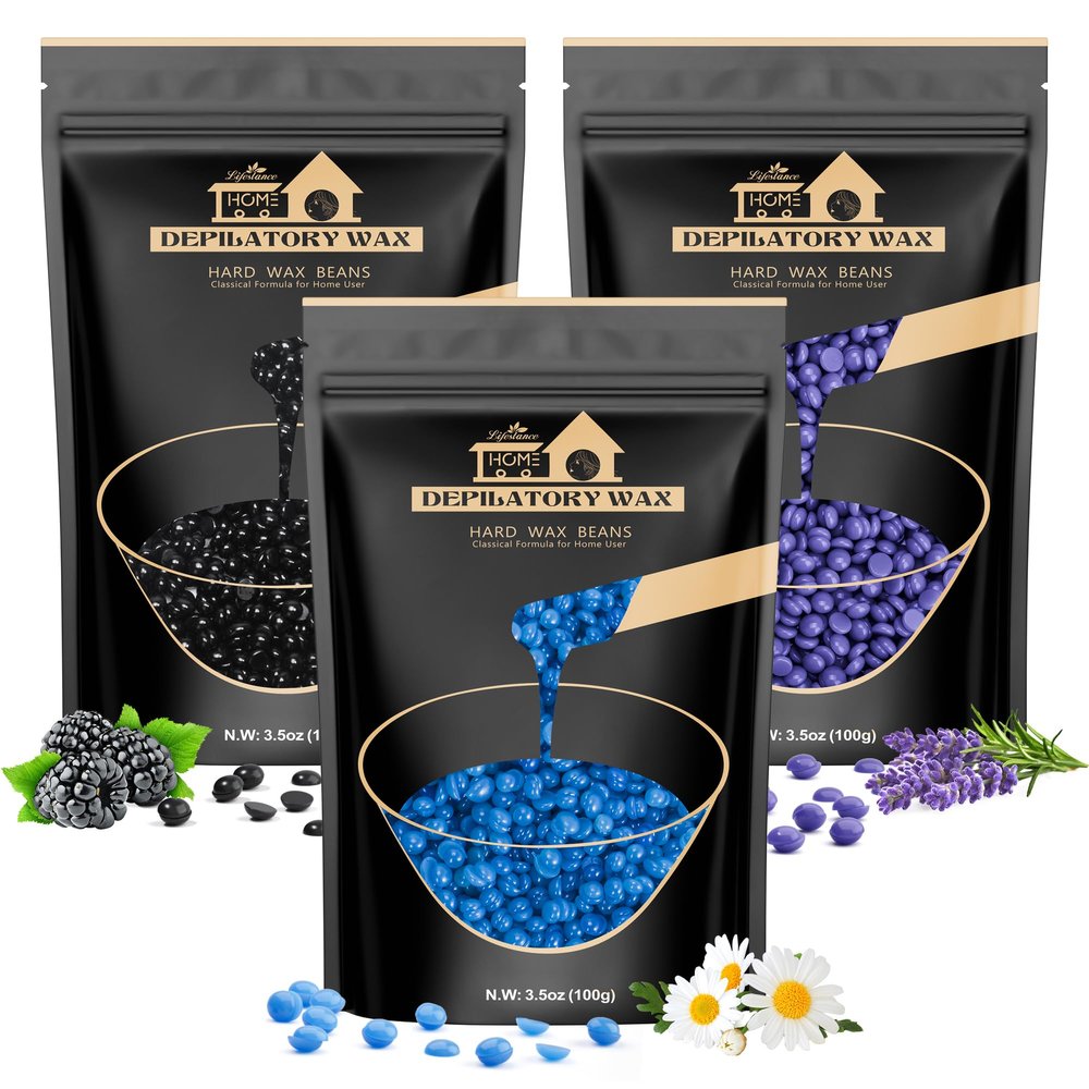 Lifestance Wax Beads, 3 Packs Waxing Beads, Hard Wax Beads (Lavender & Chamomile & Blackberry) Perfect for Any Waxing Warmers, Wax Beads for Hair Removal for Whole Body, Bikini, Underarm, Arm, Legs