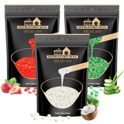 Lifestance Wax Beads, 3 Packs Waxing Beads, Hard Wax Beads with Aloe & Pearl-White & Strawberry, Perfect for Any Waxing Warmers, Waxing Beads Hair Removal for Brazilian Bikini, Armpit, Face, Eyebrow
