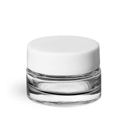 0.25 oz Clear Glass Thick Wall Cosmetic Jars w/White Smooth Lined Caps