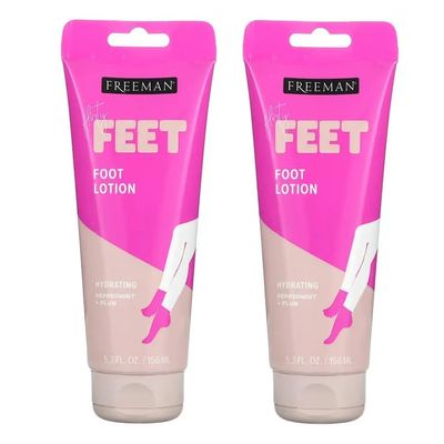 Freeman Flirty Feet Hydrating Foot Lotion, Peppermint and Plum, 5.3 Fl Oz, Pack of 2