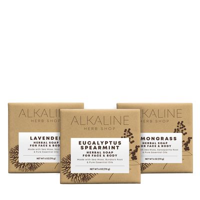 Alkaline Herb Shop Clear Skin Bundle - Sea Moss, Burdock Root, Eucalyptus and Spearmint Soap - Sea Moss, Lavender and Soursop Soap - Sea Moss, Sarsaparilla and Lemongrass Soap