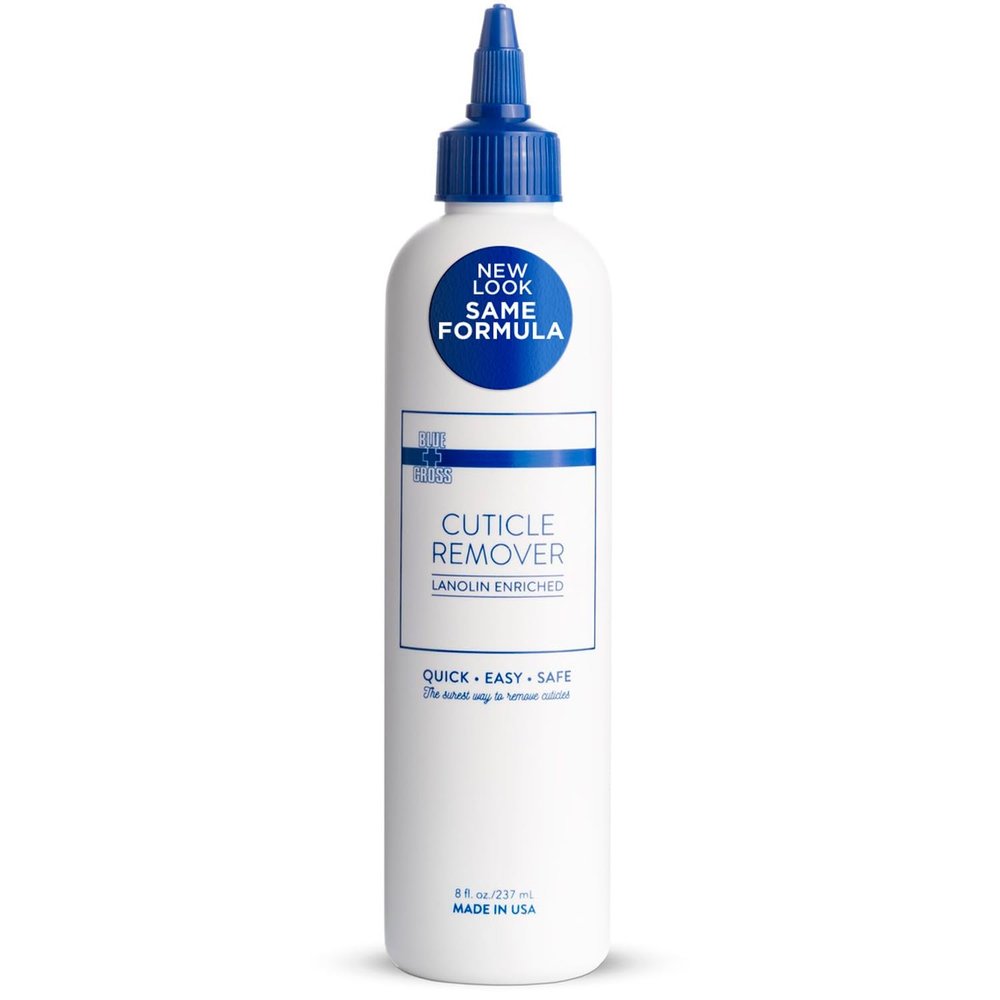 Cuticle Remover & Softener Liquid for Nails  Blue Cross Professional Nail Care with Lanolin, Hydrating Treatment for Dry Cuticles & Hangnails, Made in USA, 8oz