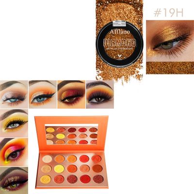 Afflano Red Orange Eyeshadow Palette 15 Color + Gold Glitter Eyeshadow 2pcs, Highly Pigmented Warm Fall Eye Shadow Makeup Palettes, Sunset Glitter Metallic Bronze Sparkle Intense Gold Yellow Eyeshadow