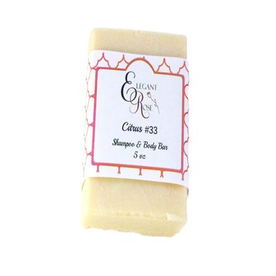 Elegant rose Boutique Citrus 33 Coconut Allergy Shampoo & Body Bar, Coconut Free Shampoo, Essential Oil Shampoo