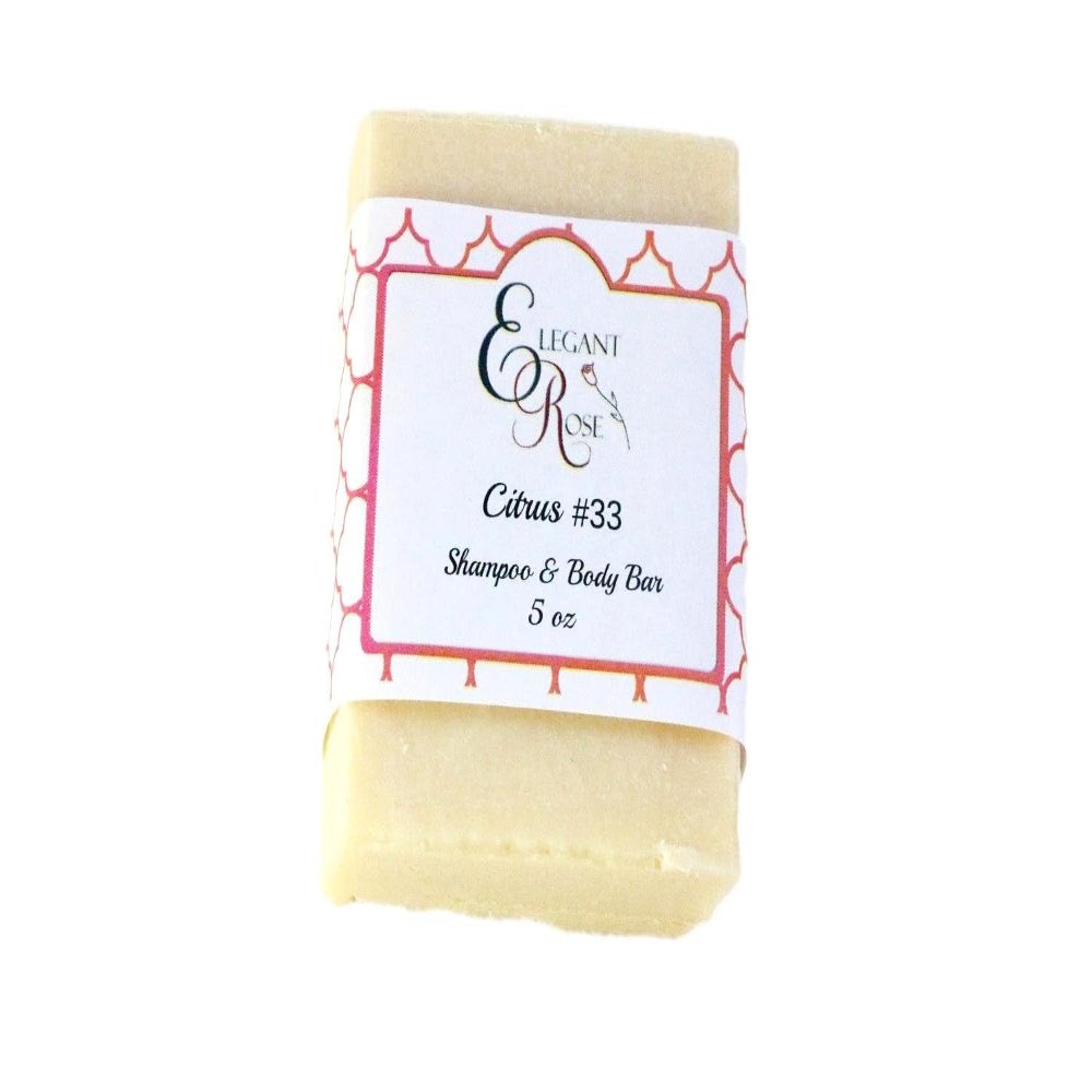Elegant rose Boutique Citrus 33 Coconut Allergy Shampoo & Body Bar, Coconut Free Shampoo, Essential Oil Shampoo