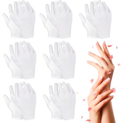 APLZGMG 7Pair White 100% Cotton Gloves for Eczema and Dry Hands - Moisturizing Gloves SPA Overnight - Breathable Sleeping Gloves