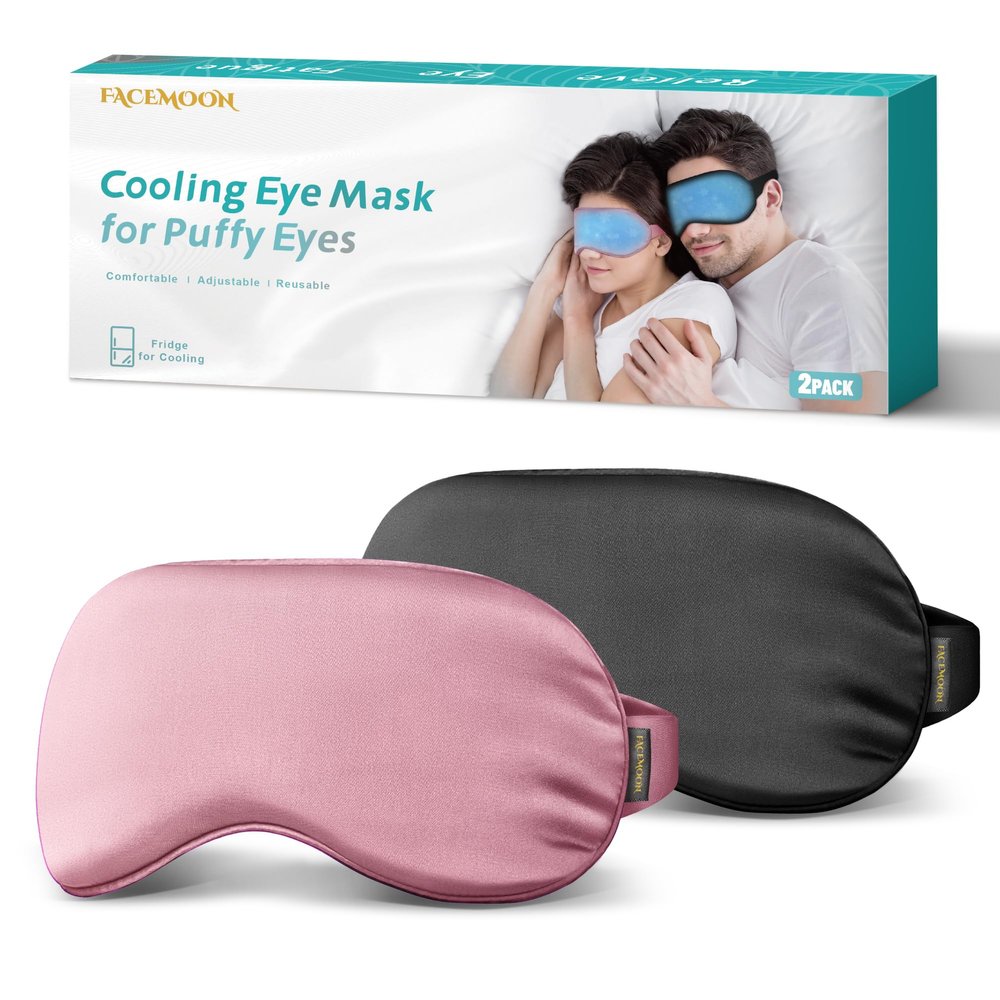 2PCS Cold Eye Mask - Cooling Eye Mask for Puffy Eyes, Cold Compress for Dark Circles, Tired Eyes, Headache, Migraines Relief - Reusable Gel Ice Pack, Weighted Sleep Mask(Black, Pink)