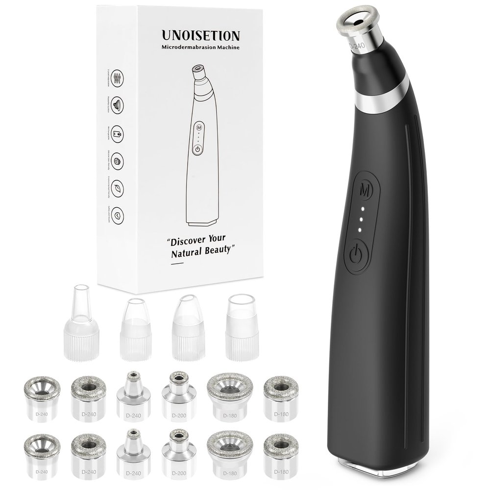 Diamond Microdermabrasion Machine, UNOISETION Rechargeable Micro Dermabrasion Facial Tool with 12 Diamond Tips, Blackhead Remover for Home Travel