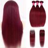 Realloves 99J Burgundy Wine Red Straight Bundles with 4x4 HD Lace Closure 3 Bundles 10A Brazilian Raw Remy Hair Colored Virgin Human Hair Extensions, Free Part 16 18 20+16 Inch view 2