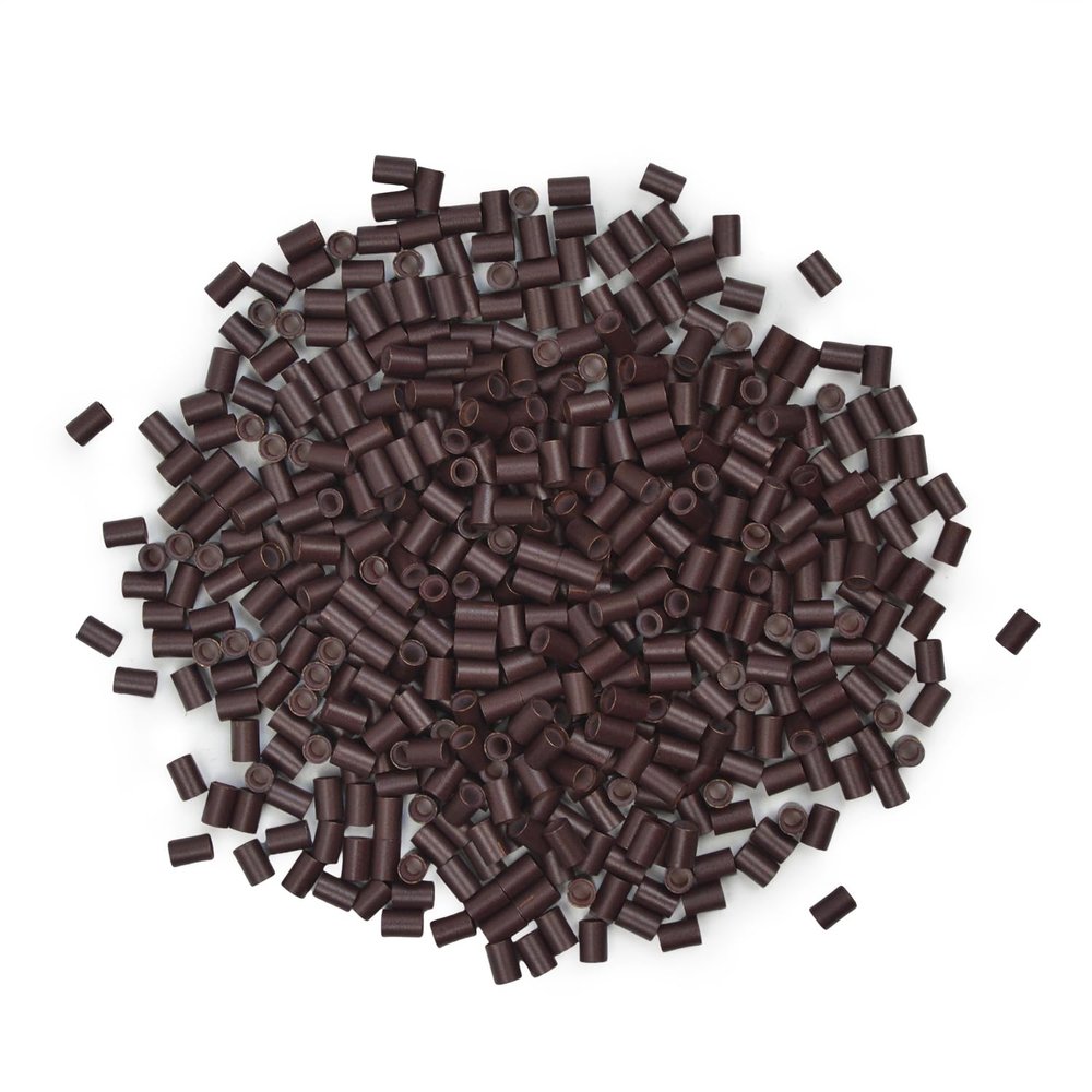 1000 Pcs Hair Extensions Micro Rings Links Beads Silicone Lined Copper Ring 3.5 mm Hair Beads for Hair Extensions (3.5mm Brown)