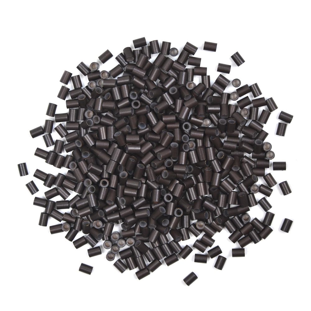 1000 Pcs Hair Extensions Micro Rings Links Beads Silicone Lined Copper Ring 3.5 mm Hair Beads for Hair Extensions (3.5mm Dark Brown)