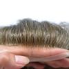 Men Hair System Toupee for Men Hairpiece Mens Toupee French Lace Front Human Hair Replacement Hair Prosthesis 8X10"-120% density#540 Medium Light Brown with 40% Gray view 3