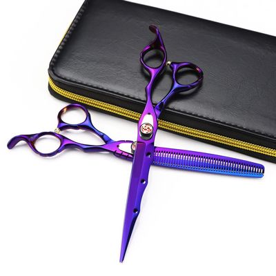 Hair Cutting Scissors, 7 Inch Professional Japan 440c Steel Purple Flame Gem Hair Scissors Cutting Barber Tools Haircut Thinning Shears Hairdresser Scissors