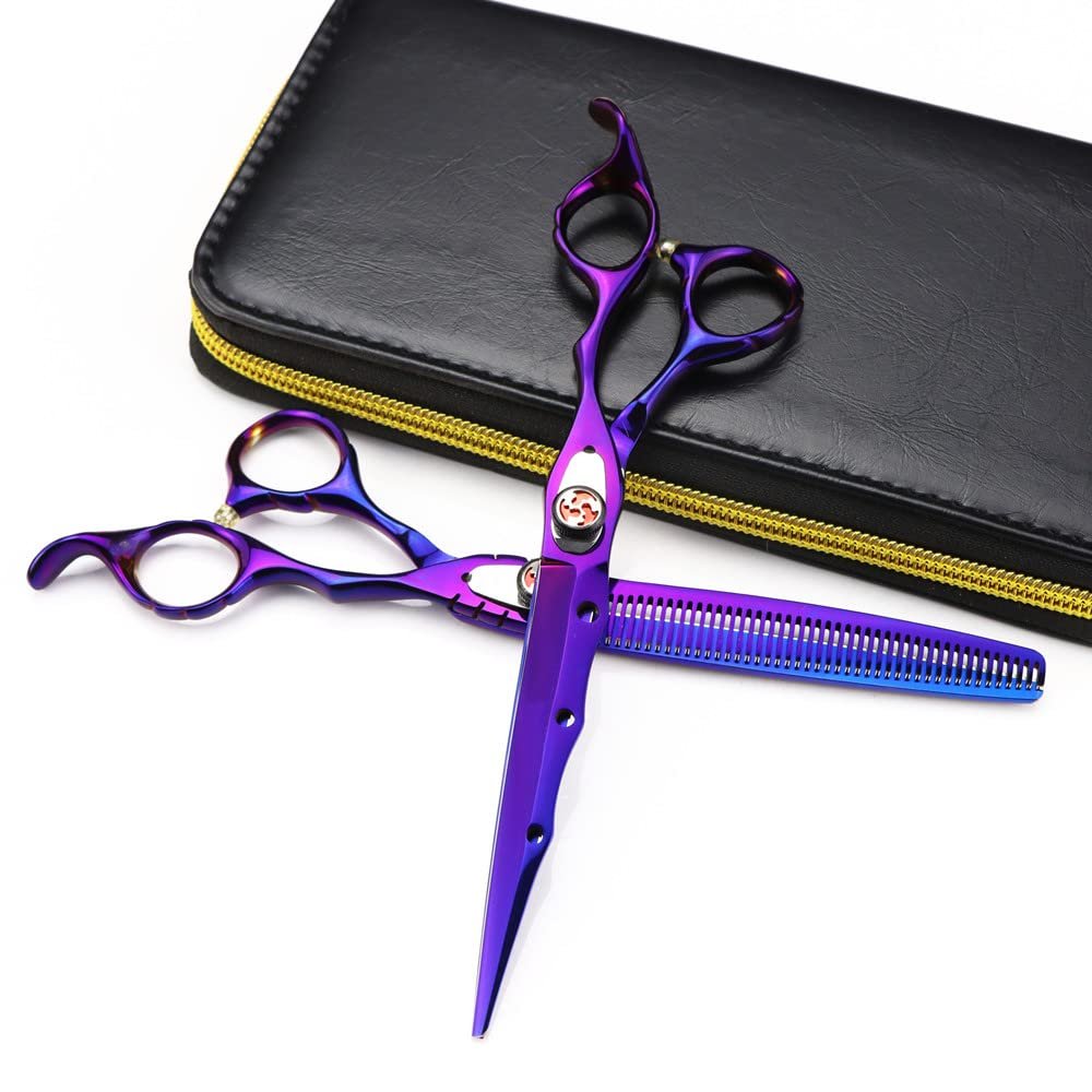 Hair Cutting Scissors, 7 Inch Professional Japan 440c Steel Purple Flame Gem Hair Scissors Cutting Barber Tools Haircut Thinning Shears Hairdresser Scissors