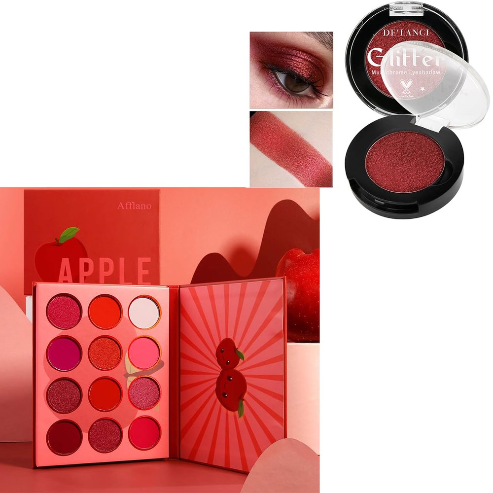 Afflano Chrome Red + Pink Eyeshadow Palette, Ultra Pigmented Duo Chrome Metallic Eyeshadow, Multi-Dimensional Eye Makeup