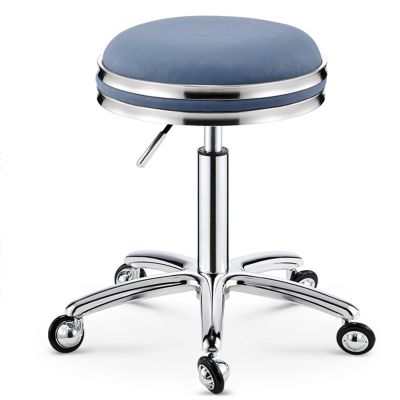 Heavy Duty Swivel Rolling Stool with Steel Ring and No Tangled Hair Wheels Height Adjustable Pu Leather Office Chair for Bedroom Shop Counter Salon Vanity Spa Massage Beauty Desk (Blue)