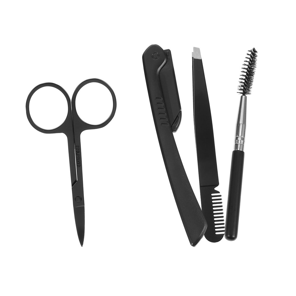 Beavorty Stylish Eyebrow Trimming Kit Scissors Tweezers Brush Razor Compact for Travel for Friends Family