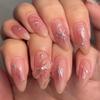 CEWEWP Medium Press on Nails Almond Glitter Pink Fake Nails Bow Designs False Nails Pearl Starlight Glue on Nails Glossy Full Cover Press on Nail Stick on Nails for Women 24 Pcs Cute Acrylic Nails view 1