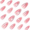 CEWEWP Medium Press on Nails Almond Glitter Pink Fake Nails Bow Designs False Nails Pearl Starlight Glue on Nails Glossy Full Cover Press on Nail Stick on Nails for Women 24 Pcs Cute Acrylic Nails view 2