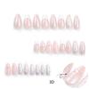 24 Pcs Almond Press on Nails Medium Nude Full Cover Stick on with Silvery Glitter Designs Acrylic Glossy False 3D Water Ripple Charms French for Women Girls view 3