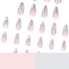 CEWEWP 24 Pcs Almond Press on Nails Medium French Tip Fake Nails Nude False Nails with 3D Silver Nail Charms Designs Glossy Glue on Nails Full Cover Stick on Nails for Women Girls Acrylic Nails view 4