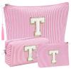 Initial Gifts Travel Cosmetic Makeup Pouch Bags Sets for Purse, 3pcs Stoney Clover Dupes Pouch Makeup Bag, Personalized Cosmetic Bags Set for Women, Make up Bag for Teen Girls 13 14 15 16 17 (T, Pink) view 1