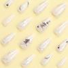 24 Pcs Almond Press on Nails Medium French Tip Fake Nails Retro Silvery Lines Rhinestone Designs False Nails Charms Full Cover Glue on Acrylic Nails Glossy for Women Girls view 2