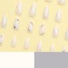 24 Pcs Almond Press on Nails Medium French Tip Fake Nails Retro Silvery Lines Rhinestone Designs False Nails Charms Full Cover Glue on Acrylic Nails Glossy for Women Girls view 4