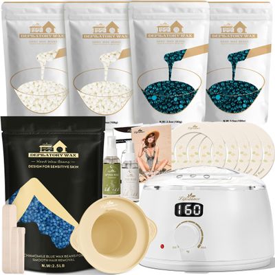 Lifestance L3 Digital Wax Warmer Hair Removal Kit + 2.5LB Chamomile Wax Beads