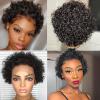 Dempiire Women Black Brazilian Short Wavy Curly Parting High Temperature Fiber Wig Hair Short Curly Wig With Hair Net Sugar Bear Hair Black view 3