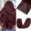 Clip in Hair Extensions Real Human Hair Burgundy Red 18 20 Inch Bundle view 1