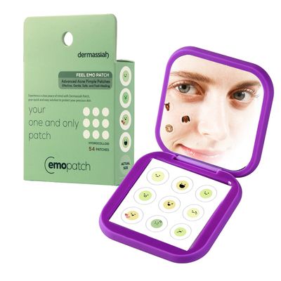 EMO PATCH Acne Pimple Patches for Face 54 Count with Mirror Case for Day & Night Use - Hydrocolloid Pimple Pads, Emoji-Themed Blemish Dots, Clear Skin Treatment (Emoji)