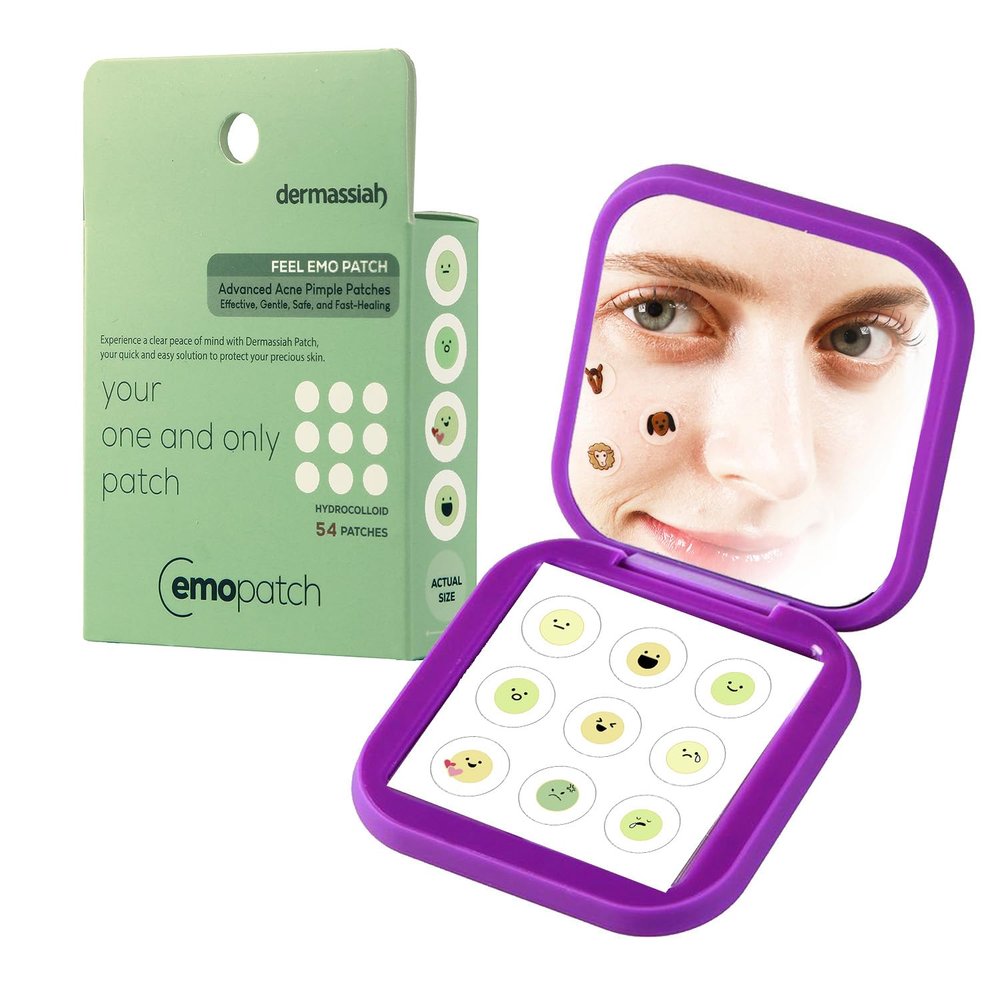 EMO PATCH Acne Pimple Patches for Face 54 Count with Mirror Case for Day & Night Use - Hydrocolloid Pimple Pads, Emoji-Themed Blemish Dots, Clear Skin Treatment (Emoji)