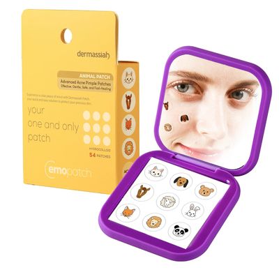 EMO PATCH Acne Pimple Patches for Face 54 Count with Mirror Case for Day & Night Use - Hydrocolloid Pimple Pads, Emoji-Themed Blemish Dots, Clear Skin Treatment (Animal)