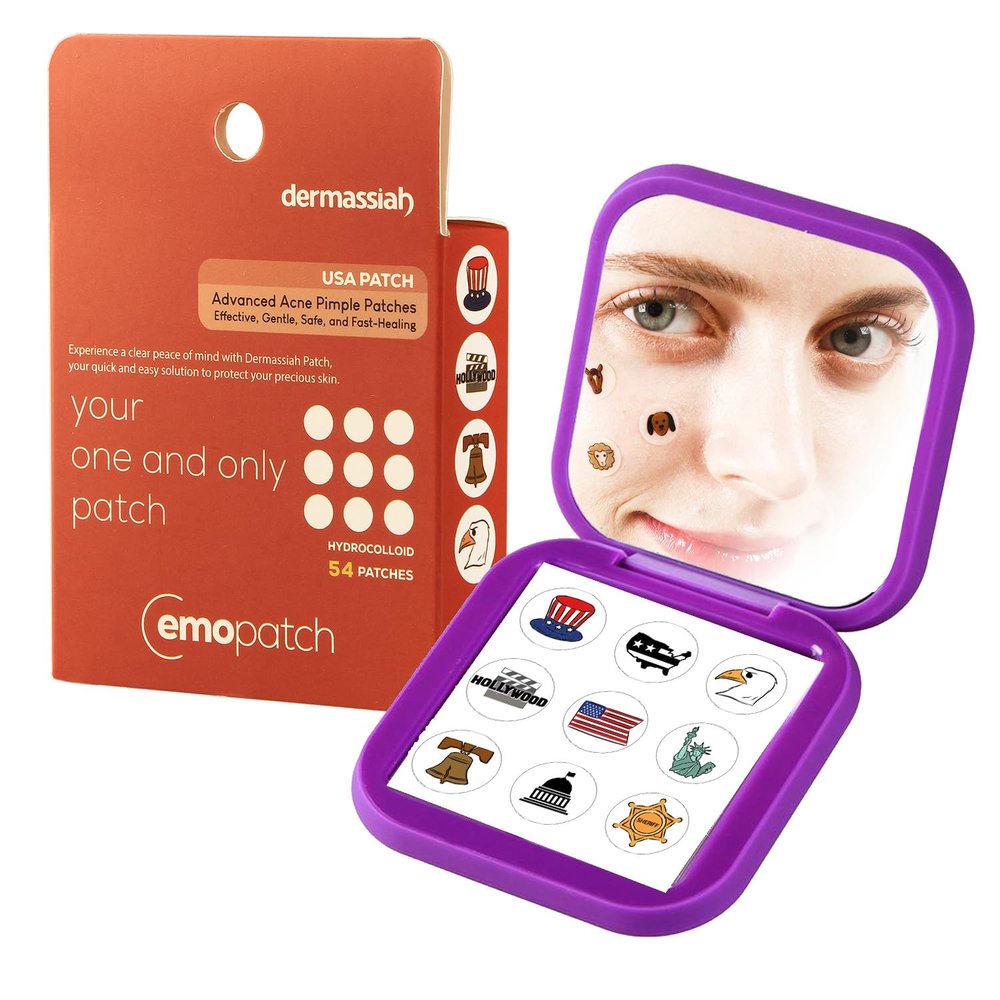 EMO PATCH Acne Pimple Patches for Face 54 Count with Mirror Case for Day & Night Use - Hydrocolloid Pimple Pads, Emoji-Themed Blemish Dots, Clear Skin Treatment (USA)