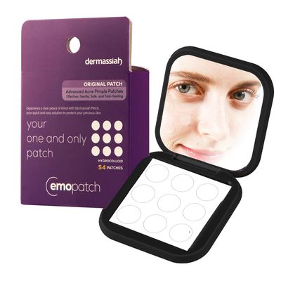 EMO PATCH Acne Pimple Patches for Face 54 Count with Mirror Case for Day & Night Use - Hydrocolloid Pimple Pads, Emoji-Themed Blemish Dots, Clear Skin Treatment (Original)