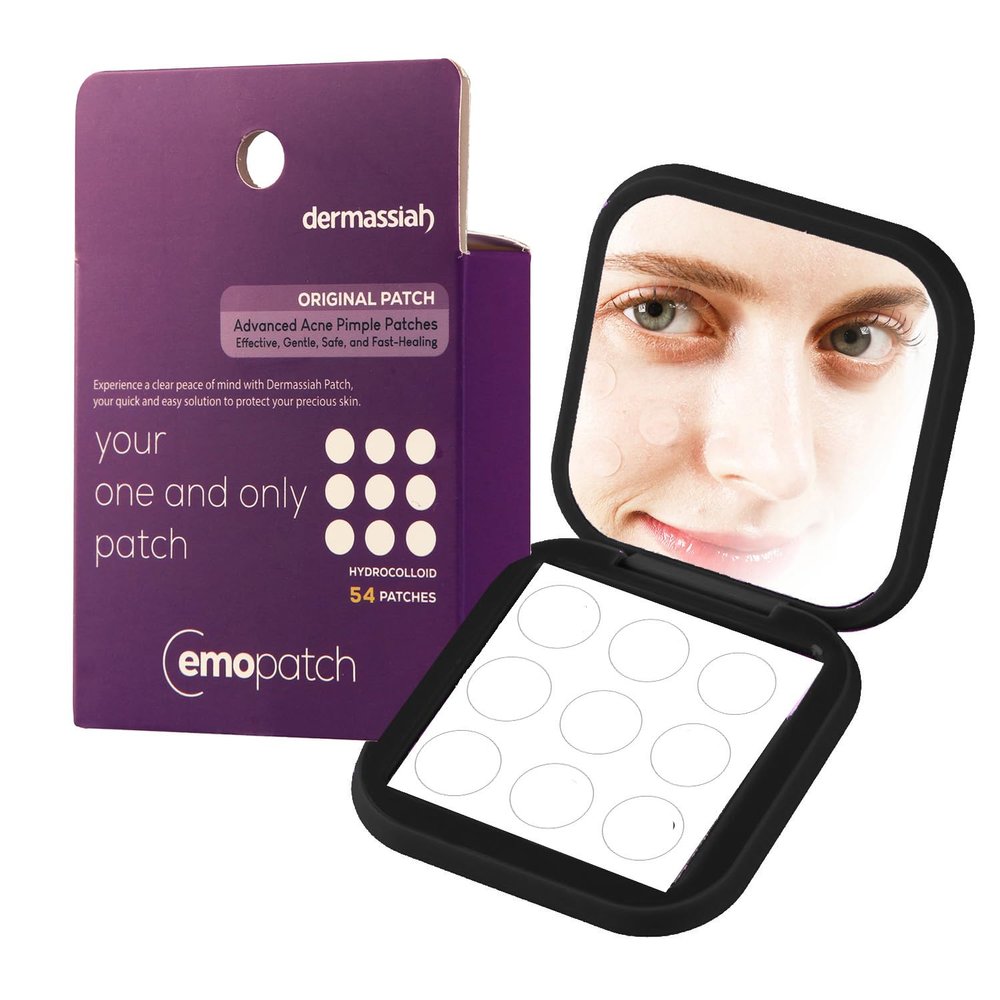 EMO PATCH Acne Pimple Patches for Face 54 Count with Mirror Case for Day & Night Use - Hydrocolloid Pimple Pads, Emoji-Themed Blemish Dots, Clear Skin Treatment (Original)