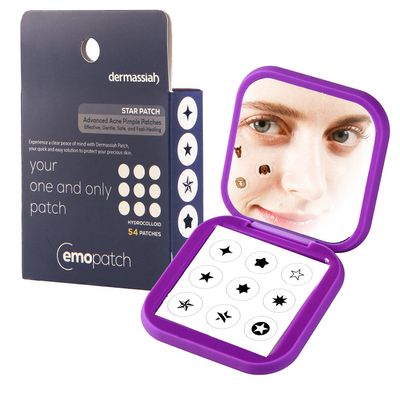 EMO PATCH Acne Pimple Patches for Face 54 Count with Mirror Case for Day & Night Use - Hydrocolloid Pimple Pads, Emoji-Themed Blemish Dots, Clear Skin Treatment (Star)
