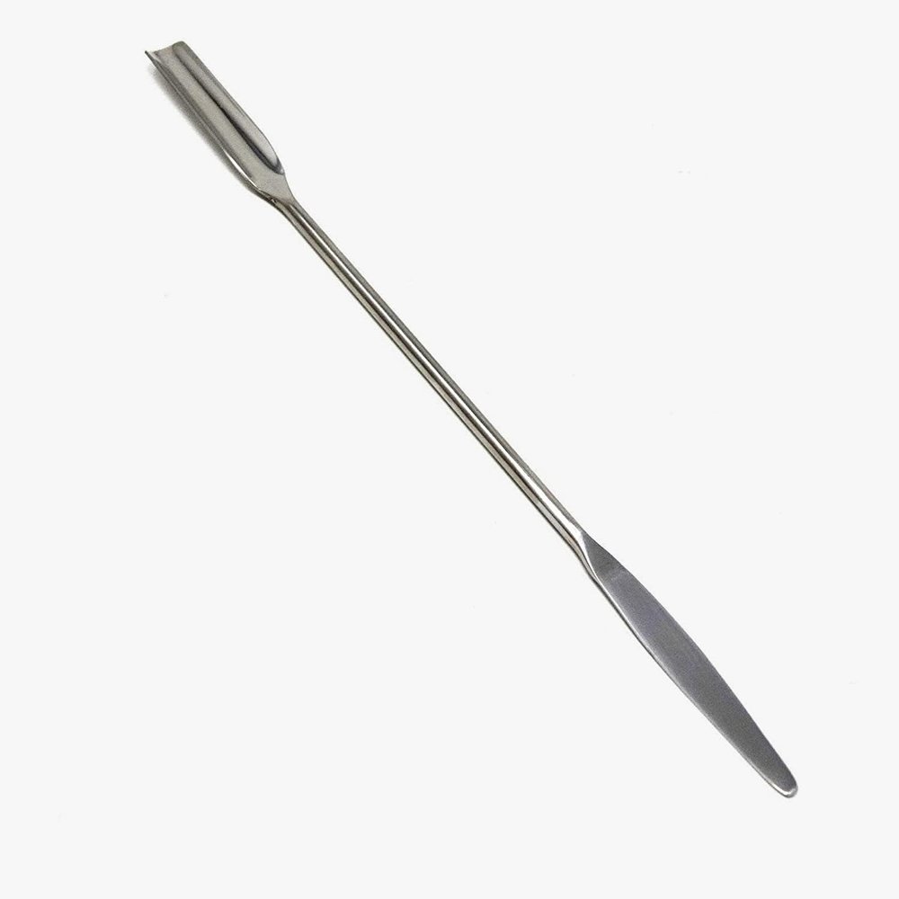 A2Z - Makeup Spatula Tool - Professional Beauty Stainless Steel Cosmetics Mixer Long Metal Spatula Depotting, Scraping, Mixing Makeup & Skincare Tools - For Makeup Artists (TEPERED & SCOOP)