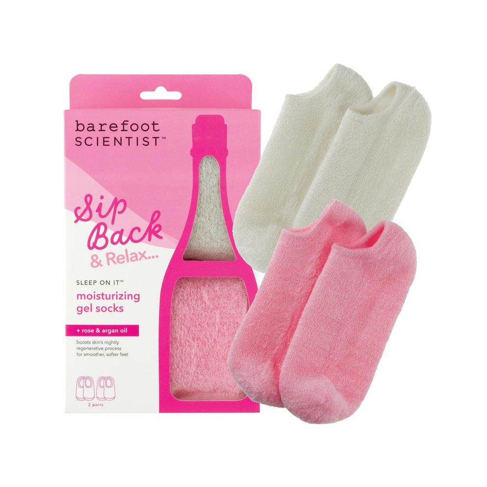 Barefoot Scientist Sleep On It Overnight Moisturizing Gel Socks, Nourish Your Feet, Sip Back & Relax, Pink and Champagne, 2 Pack