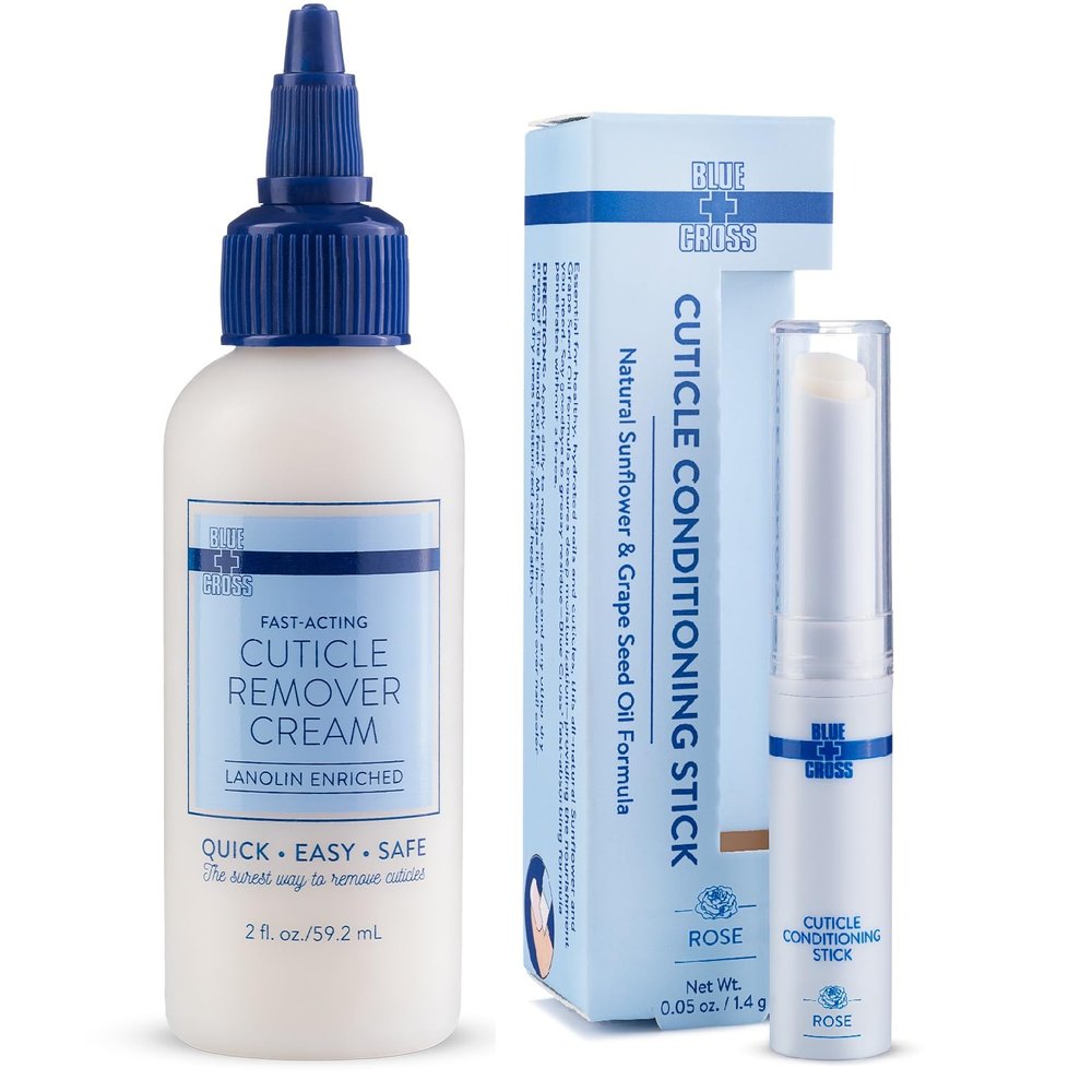 Blue Cross Professional Nail & Cuticle Care, Hydrating, Moisturizing Cuticle Remover Softener Cream + Scented Cuticle Softener Oil Balm Conditioning Stick, 2 Pack Bundle