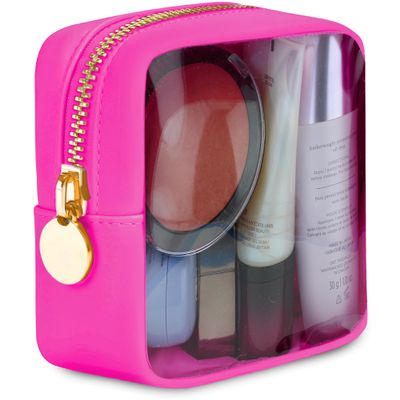 DANCOUR Clear Mini Makeup Bag for Purse Small Cosmetic Pouch Travel Case Transparent Toiletry Organizer Portable Clear Pouch Hot Pink