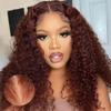 13x6 Bob Wig Human Hair Reddish Brown Water Wave HD Lace Front Wigs Human Hair Pre Plucked 180% Density Glueless Frontal Wigs Human Hair Bleached Knots Color #35 Short Curly Bob Wigs for Women 12 Inch view 1